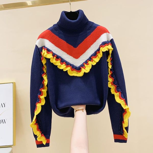 women's sweaters deat 2021 autumn high collar office lady long sleeve lace patchwork pullover women loose sweater rc180, White;black
women's sweaters deat 2021 autumn high collar office lady long sleeve lace patchwork pullover women loose sweater rc180, White;black