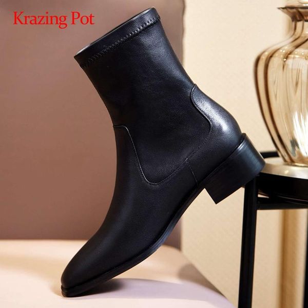 krazing pot stretch boots real leather gorgeous winter square toe thick med heels slip on beauty lady modern ankle boots l45, Black
krazing pot stretch boots real leather gorgeous winter square toe thick med heels slip on beauty lady modern ankle boots l45, Black