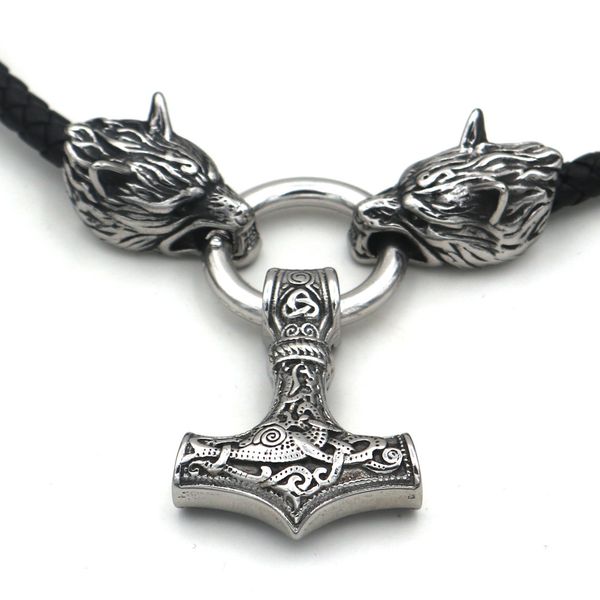 mens stainless steel necklace vijing wolf head with impactor mjolnir pendant norse amulet jewelry, Silver
mens stainless steel necklace vijing wolf head with impactor mjolnir pendant norse amulet jewelry, Silver