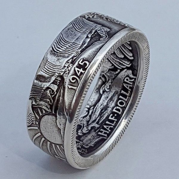 huitan new us 1945 half dollar men rings commemorative gift for boyfriend handmade vintage party male ring jewelry drop shipping, Golden;silver
huitan new us 1945 half dollar men rings commemorative gift for boyfriend handmade vintage party male ring jewelry drop shipping, Golden;silver