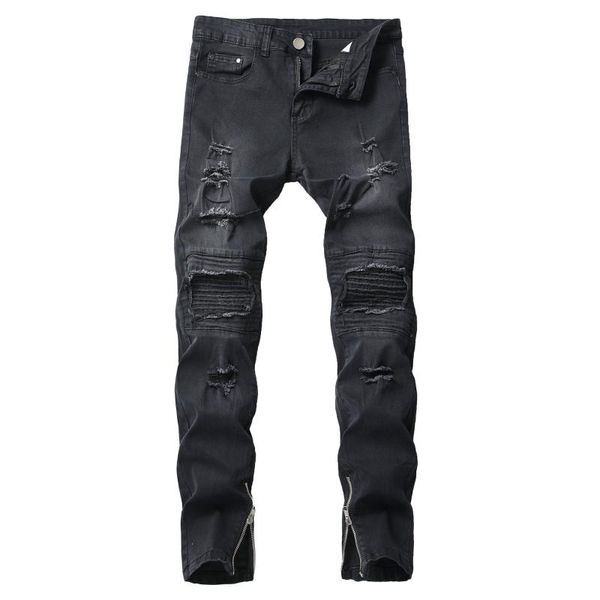 men casual jeans hole slim straight pleated biker jeans pants male zipper denim fashion black pants, Blue
men casual jeans hole slim straight pleated biker jeans pants male zipper denim fashion black pants, Blue