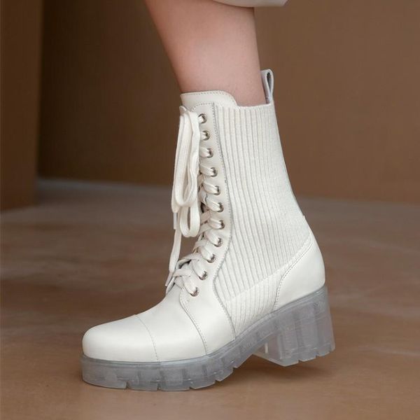 boots 2021 autumn women short black real leather botas mixed stretch sock knight bottes platform white 6cm clear square heels
boots 2021 autumn women short black real leather botas mixed stretch sock knight bottes platform white 6cm clear square heels