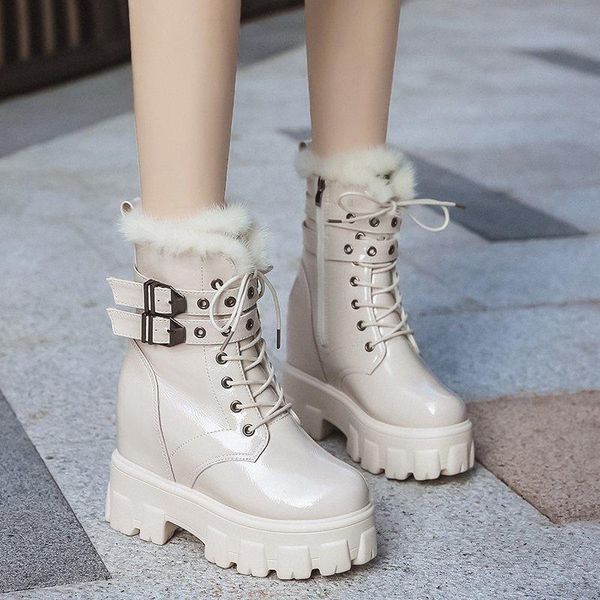 boots plush patent leather ankle women height increasing platform winter thick sole short with metal buckle, Black
boots plush patent leather ankle women height increasing platform winter thick sole short with metal buckle, Black