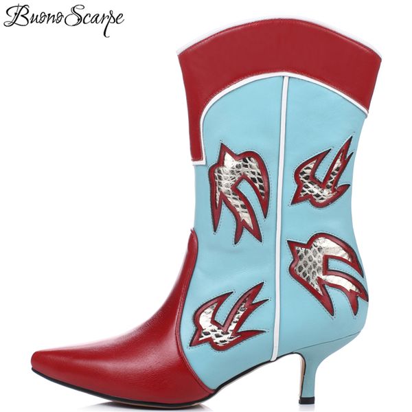 women slip on western mid-calf boots kitten heels ethnic botas mujer bird print patchwork shoes embroidery ladyboots, Black
women slip on western mid-calf boots kitten heels ethnic botas mujer bird print patchwork shoes embroidery ladyboots, Black