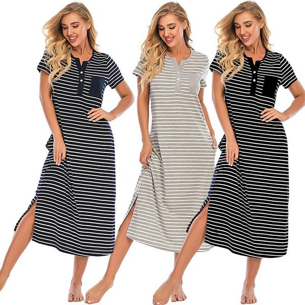 women's sleepwear spring and summer nightdress short-sleeved striped comfortable loose home service sleep women nightwear, Black;red
women's sleepwear spring and summer nightdress short-sleeved striped comfortable loose home service sleep women nightwear, Black;red