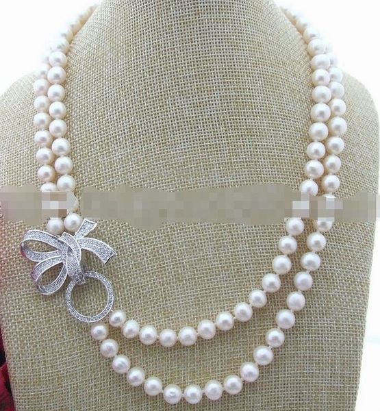charming 2 row 8-9mm white pearl necklace, Silver