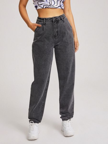 highest-rise mom jeans without belt x8mf#, Blue