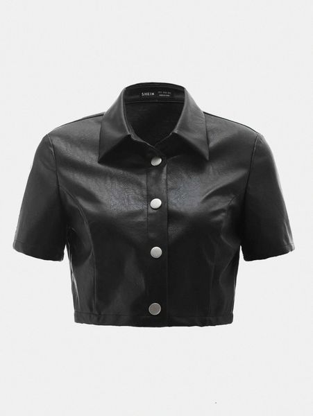 crop pu leather blouse m7xj#, White