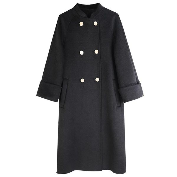 women's wool & blends 2021 fashion double-sided mid-length over-the-knee solid color straight double-breasted stand collar jacket women, Black
women's wool & blends 2021 fashion double-sided mid-length over-the-knee solid color straight double-breasted stand collar jacket women, Black