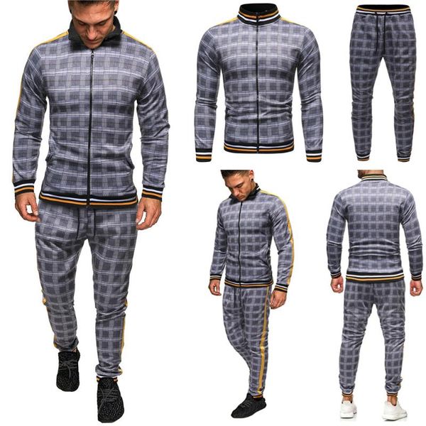 sportswear men sets mens autumn plaid printed zipper sweatshirt pants sets sports suit tracksuit los hombres conjuntos, Gray
sportswear men sets mens autumn plaid printed zipper sweatshirt pants sets sports suit tracksuit los hombres conjuntos, Gray