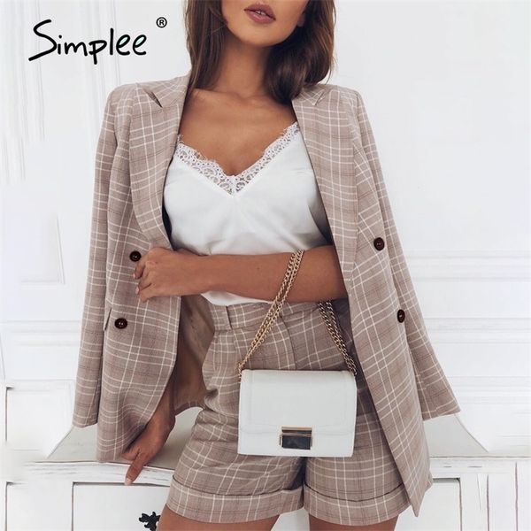 simplee two-piece blazer women suits double breasted plaid casual female blazer shorts set elegant office ladies blazers sets t200704, White
simplee two-piece blazer women suits double breasted plaid casual female blazer shorts set elegant office ladies blazers sets t200704, White