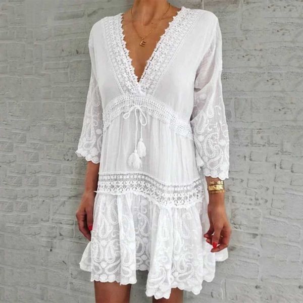 2020 summer white v-neck 3 long skirt 4 sleeve dress mid length dress solid color wpcxk, Black;gray
2020 summer white v-neck 3 long skirt 4 sleeve dress mid length dress solid color wpcxk, Black;gray