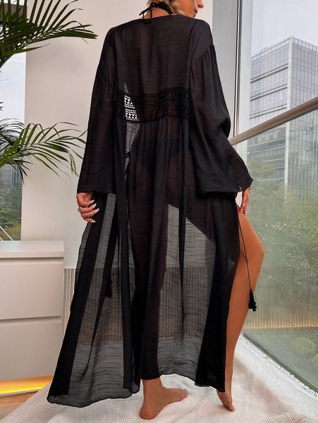 plain tassel tie front kimono e2rn#, White;black