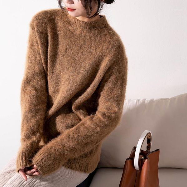 ladies sweaters autumn and winte wool blend solid warm crew neck loose slouchy half high collar pullover contracted and delicate1, White;black
ladies sweaters autumn and winte wool blend solid warm crew neck loose slouchy half high collar pullover contracted and delicate1, White;black