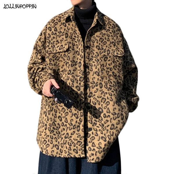 men's jackets streetwear leopard pattern men casual woollen jacket turn down collar loose fit spring autumn chest pockets oversize coat, Black;brown
men's jackets streetwear leopard pattern men casual woollen jacket turn down collar loose fit spring autumn chest pockets oversize coat, Black;brown