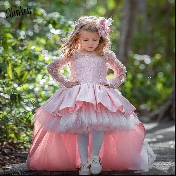 high low pink cute flower girls dresses for wedding long sleeves birthday party gowns with big bow custom made dress, Red;yellow
high low pink cute flower girls dresses for wedding long sleeves birthday party gowns with big bow custom made dress, Red;yellow