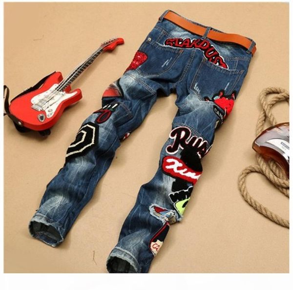 personality embroidery beauty badge patch jeans men ripped jeans fashion brand biker hip hop denim slim fit casual pants, Blue
personality embroidery beauty badge patch jeans men ripped jeans fashion brand biker hip hop denim slim fit casual pants, Blue