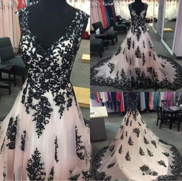 black lace appliques wedding dresses deep v neck backless tulle ruched court train real p wedding reception dress bridal gowns new, White
black lace appliques wedding dresses deep v neck backless tulle ruched court train real p wedding reception dress bridal gowns new, White