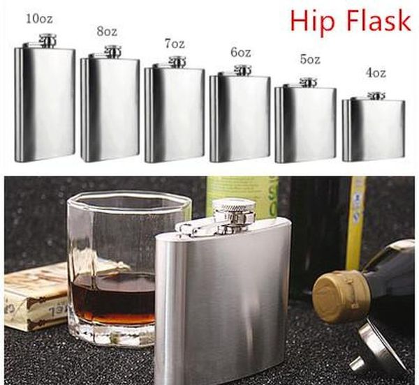 

fashion hip flask 6 sizes 4oz-10oz stainless steel pocket retro whiskey flask wine bottle liquor screw cap with funnel