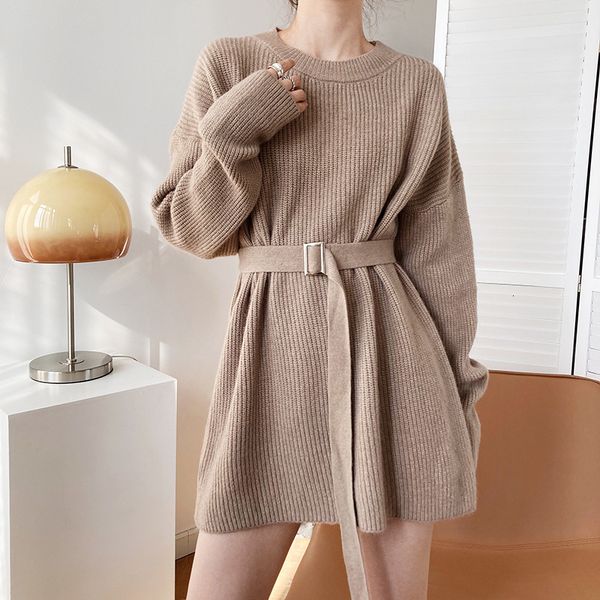 new 2021 spring o-neck with belt loose style knitted sweater casual women long pullovers pull femme 8vgi, White
new 2021 spring o-neck with belt loose style knitted sweater casual women long pullovers pull femme 8vgi, White