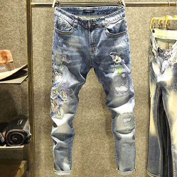 autumn perforated men's slim elastic legged korean casual pants jeans and jeans fashion embroidered chinese casual pants rqfj9, Blue
autumn perforated men's slim elastic legged korean casual pants jeans and jeans fashion embroidered chinese casual pants rqfj9, Blue