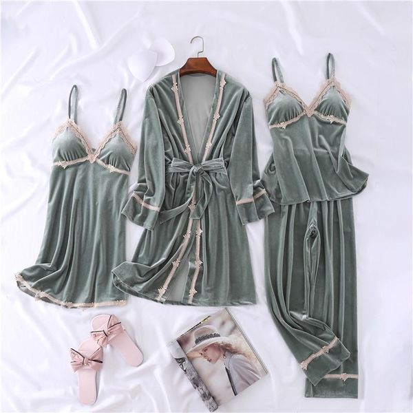autumn gold velvet pajamas women's nightgown nightgown long sleeve four piece suit with chest pad can be worn outside, Black;red
autumn gold velvet pajamas women's nightgown nightgown long sleeve four piece suit with chest pad can be worn outside, Black;red