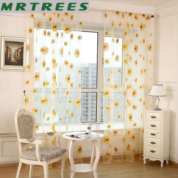 floral printed sheer curtains for living room the kitchen tulle sheer panel curtains on the window voile for bedroom1
