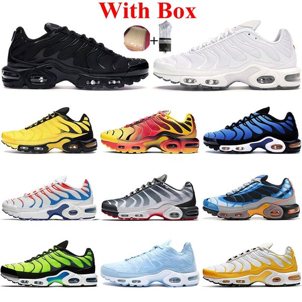with box 2021 mens tn plus women running shoes triple black white fade blue pink hyper blue men trainers outdoor sports sneakers 40-45
with box 2021 mens tn plus women running shoes triple black white fade blue pink hyper blue men trainers outdoor sports sneakers 40-45
