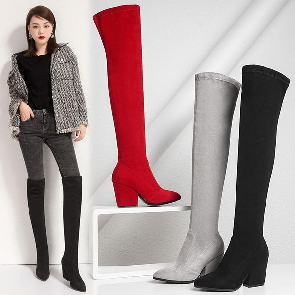 women over the knee boots hoof heels autumn winter rubber thigh high boots pointed toe elastic fabric women booties, Black
women over the knee boots hoof heels autumn winter rubber thigh high boots pointed toe elastic fabric women booties, Black