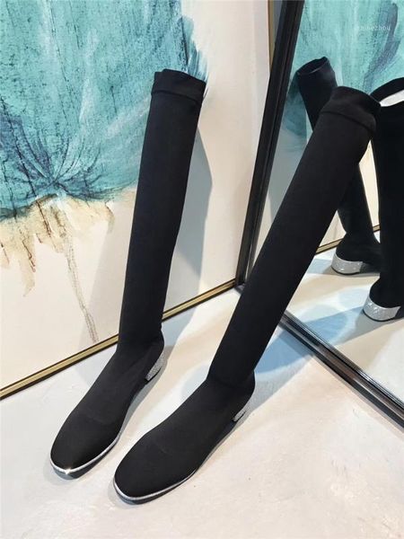new fashion black stretch fabric women knee high boots crystal med heel ladies slip on knight boots bling bottom size 401
new fashion black stretch fabric women knee high boots crystal med heel ladies slip on knight boots bling bottom size 401