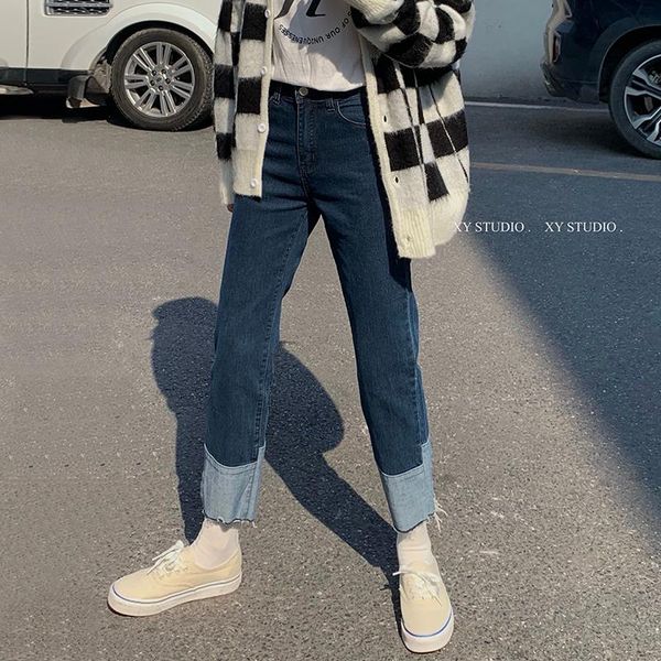 women's jeans high waist straight woman 2021 patchwork color loose korean style streetwear boyfriend casual denim trousers plus size, Blue
women's jeans high waist straight woman 2021 patchwork color loose korean style streetwear boyfriend casual denim trousers plus size, Blue