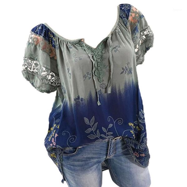 #z35 5xl plus large size women's blouses summer new leisure blouse gradient loose print v neck short sleeve shirts blusas1, White
#z35 5xl plus large size women's blouses summer new leisure blouse gradient loose print v neck short sleeve shirts blusas1, White