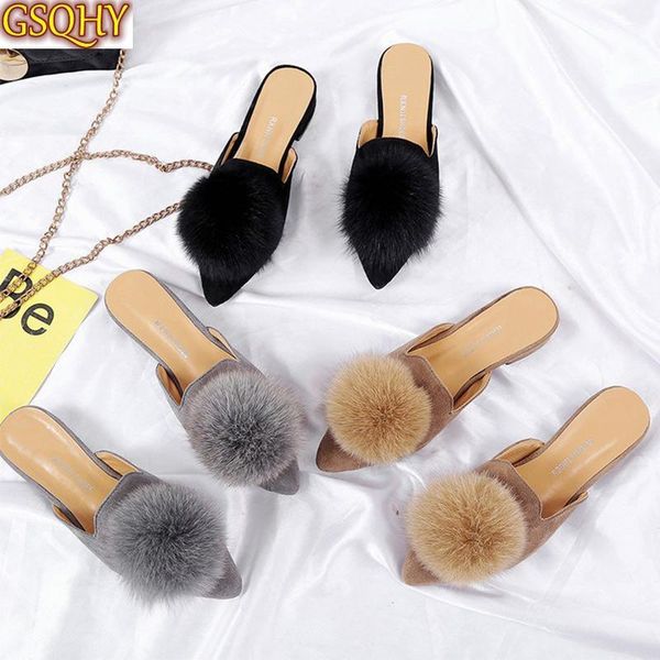 women's fur slippers spring pointed toe ladies fashion mules outside suede leather woman shoes low heels elegant female slipper, Black
women's fur slippers spring pointed toe ladies fashion mules outside suede leather woman shoes low heels elegant female slipper, Black