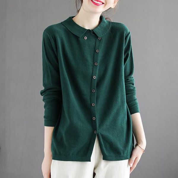 women's knits & tees johnature solid color retro turn-down collar single breasted knitted sweater 2021 autumn leisure all-match women k, White
women's knits & tees johnature solid color retro turn-down collar single breasted knitted sweater 2021 autumn leisure all-match women k, White