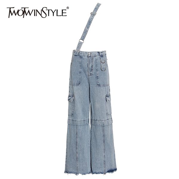 twotwinstyle casual wide leg overalls for female high waist irregular loose streetwear denim pants female fashion new stylish 210202, Blue
twotwinstyle casual wide leg overalls for female high waist irregular loose streetwear denim pants female fashion new stylish 210202, Blue