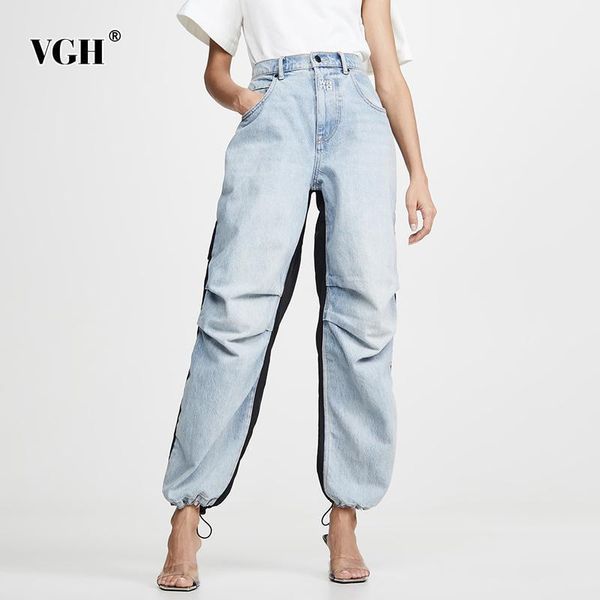 vgh drawstring patchwork denim pants for women high waist straight full length casual trousers female 2020 fall fashion new tide1, Blue
vgh drawstring patchwork denim pants for women high waist straight full length casual trousers female 2020 fall fashion new tide1, Blue