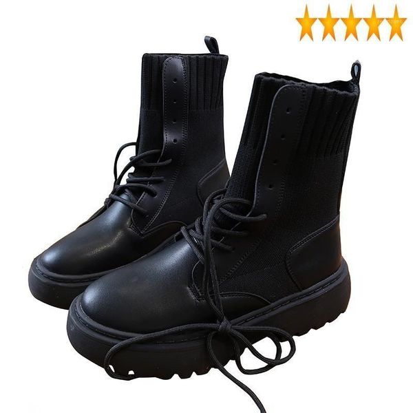women elastic socks streetwear thick platform high biker female ankle lace up fashion casual leather boots shoes1, Black
women elastic socks streetwear thick platform high biker female ankle lace up fashion casual leather boots shoes1, Black