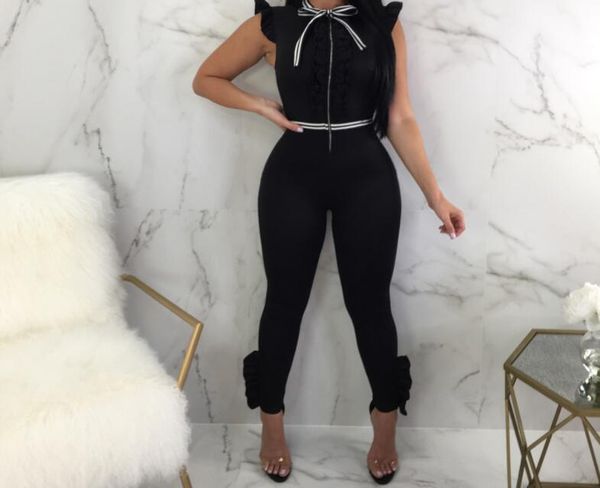 sleeveless ruffles jumpsuit women front zipper bow tie pencil pants rompers summer hollow out bodycon, Black;white
sleeveless ruffles jumpsuit women front zipper bow tie pencil pants rompers summer hollow out bodycon, Black;white