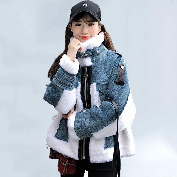 women's fur & faux cashmere coat winter short jacket women 2021 lamb wool one denim stitching motorcycle thick warm overcoat, Black
women's fur & faux cashmere coat winter short jacket women 2021 lamb wool one denim stitching motorcycle thick warm overcoat, Black