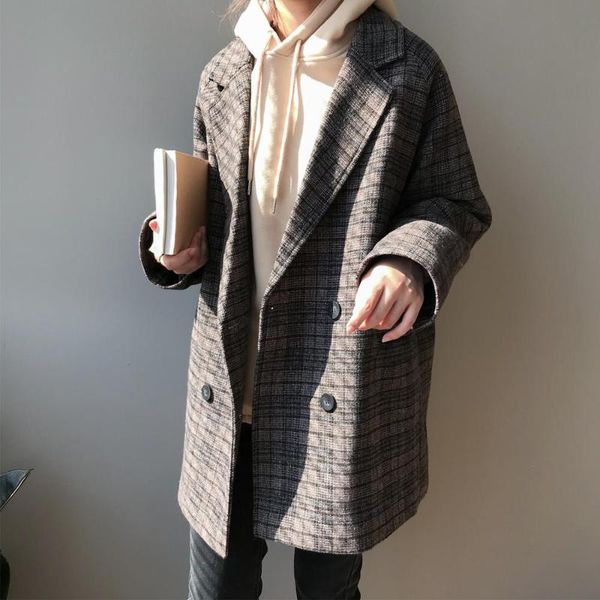 2021 autumn/winter new relaxed vintage woolen coat, medium long suit, large long-sleeved blouse, ladies, medium long lapel check, Black
2021 autumn/winter new relaxed vintage woolen coat, medium long suit, large long-sleeved blouse, ladies, medium long lapel check, Black