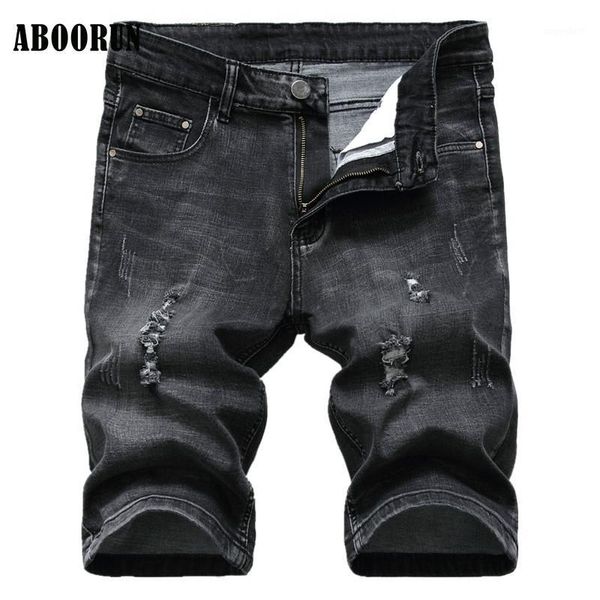 aboorun 2020 summer mens ripped hole denim shorts elastic distressed washed jeans shorts for male p80271, White;black