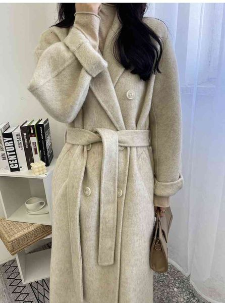 women's wool & blends high end alpaca long woolen coat women winter korean thickened double breasted loose lacing belt cashmere overcoa, Black
women's wool & blends high end alpaca long woolen coat women winter korean thickened double breasted loose lacing belt cashmere overcoa, Black