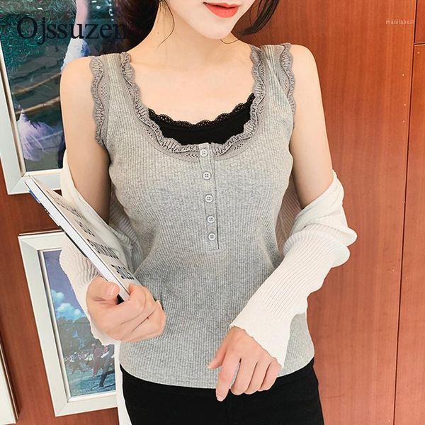 white women tank slim skinny elasticity black grey woman's lace patchwork with button short ladies clothing1
white women tank slim skinny elasticity black grey woman's lace patchwork with button short ladies clothing1