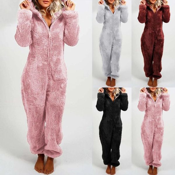 women's jumpsuits & rompers -4xl women casual solid color jumpsuit 2021 summer winter plush romper pajamas long sleeve zipper hooded t, Black;white 
women's jumpsuits & rompers -4xl women casual solid color jumpsuit 2021 summer winter plush romper pajamas long sleeve zipper hooded t, Black;white