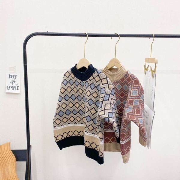 123004 winter pattern color matching half high collar middle and large children's thickened sweater, Blue
123004 winter pattern color matching half high collar middle and large children's thickened sweater, Blue