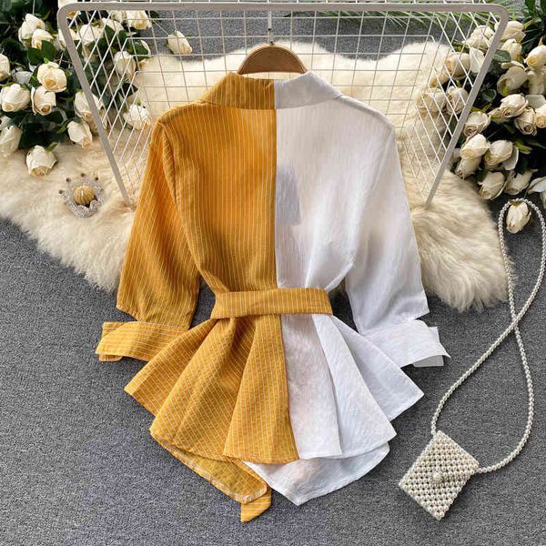 vintage stripe shirt women autumn korea casual female turn-down collar half sleeve irregular ruffles bow lace up blouse, White
vintage stripe shirt women autumn korea casual female turn-down collar half sleeve irregular ruffles bow lace up blouse, White