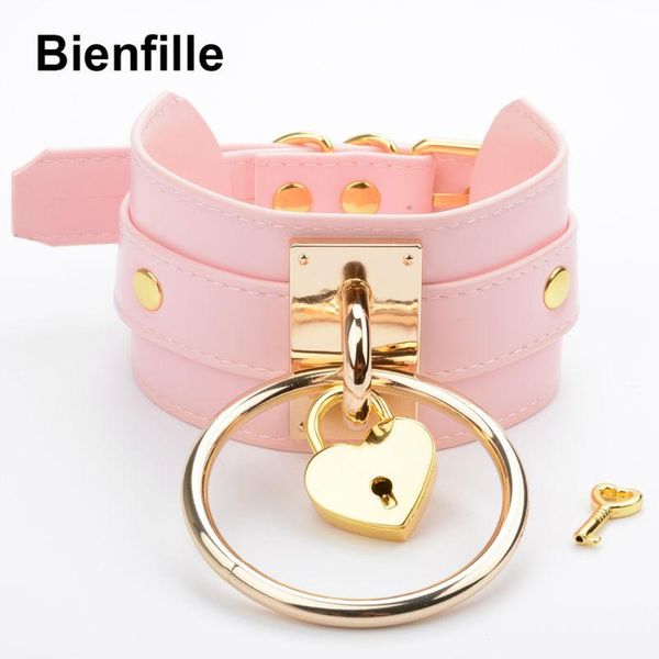 women pastel goth handmade lockable gold heart choker necklace with big o round collar two layer pu leather chocker girls, Golden;silver 
women pastel goth handmade lockable gold heart choker necklace with big o round collar two layer pu leather chocker girls, Golden;silver