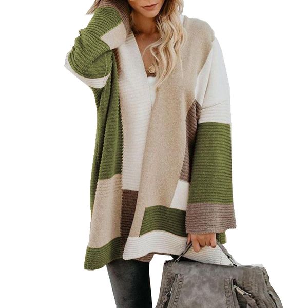 2021 new womens front cardigan long sleeve striped color block knit sweater coats g9uq, White;black
2021 new womens front cardigan long sleeve striped color block knit sweater coats g9uq, White;black