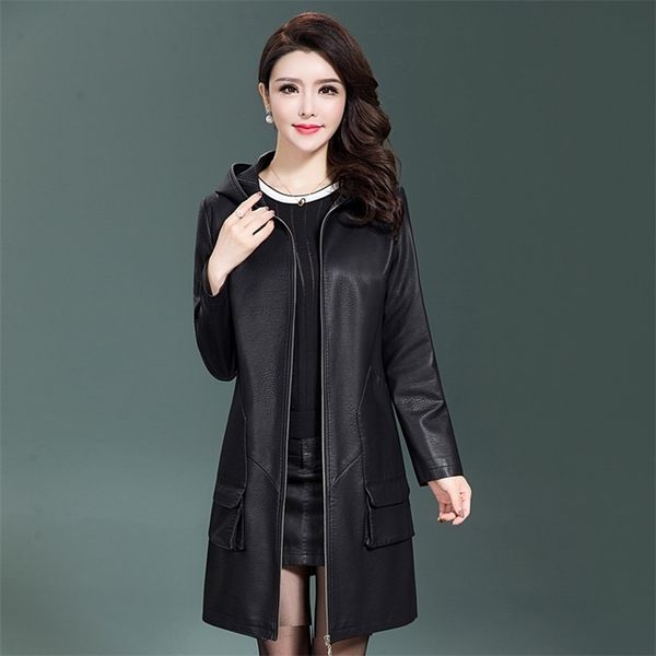women hooded faux leather jacket new ladies washed leather trench coats female loose zipper outerwear shearling jacket plus size 201223, Black
women hooded faux leather jacket new ladies washed leather trench coats female loose zipper outerwear shearling jacket plus size 201223, Black