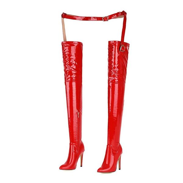 boots winter for woman fashion pointed toe elegant clear heels red buckle stilettos over the knee 31-49, Black
boots winter for woman fashion pointed toe elegant clear heels red buckle stilettos over the knee 31-49, Black